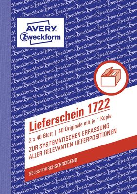 Avery Zweckform® 1722 Lieferschein, DIN A6, selbstdurchschreibend, 2 x 40 Blatt,