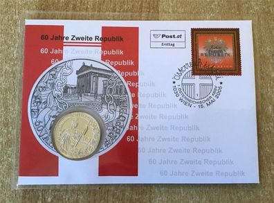 Numisbrief 60 Jahre Zweite Republik mit Österreich 10 Euro 2005 Silber Münze