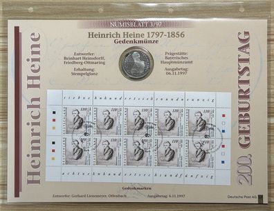 Numisblatt 3/97 Heinrich Heine 10 Deutsche Mark 1997