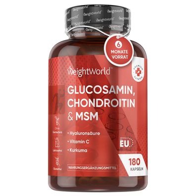 Glucosamin Chondroitin MSM 1560mg - 6 Monate Vorrat - 180 Kapseln mit Vitamin C