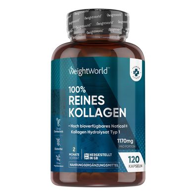 Kollagen Kapseln - 1170mg pures Marine Collagen - 120 Capsules - WeightWorld