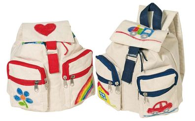 Baumwoll- Kinderrucksack zum Bemalen mit roten Verschlüssen