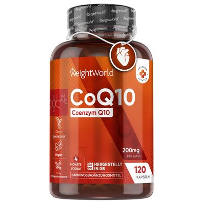 Coenzym Q10-200mg pro Kapsel - 120 vegane CoQ10 Kapseln - WeightWorld