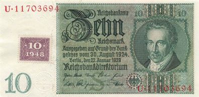 10 Reichsmark, 22.1.1929 Kupon SBZ-5 Sowj. Besatzungszone DDR Kuponausgabe 1948