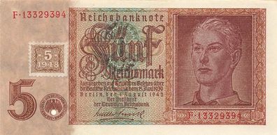 5 Reichsmark, 1.8.1942 Kupon SBZ-4 Sowj. Besatzungszone DDR Kuponausgabe 1948