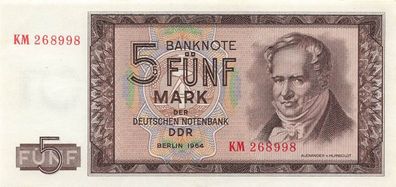 DDR Banknote 5 Mark 1964 Alexander v. Humboldt Ro: 354a Kassenfrisch / UNC