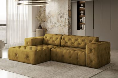 Freistehendes Ecksofa, stark gesteppt, weich, elegant LUX stoff Whisper Links Golden