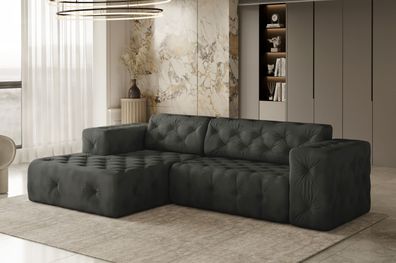 Freistehendes Ecksofa, stark gesteppt, weich, elegant LUX stoff Whisper Links Graphit