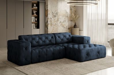 Freistehendes Ecksofa, stark gesteppt, weich, elegant LUX stoff Whisper Rechts Blau