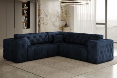 LUX Ecksofa, Corner, gesteppt, weichen und eleganten Stoff Whisper Blau