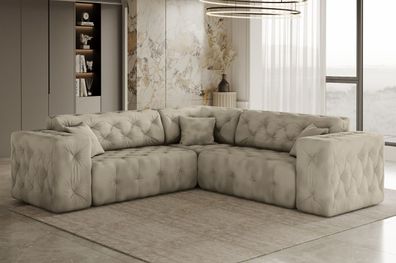 LUX Ecksofa, Corner, gesteppt, weichen und eleganten Stoff Whisper Creme