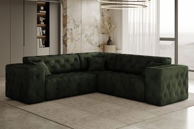 LUX Ecksofa, Corner, gesteppt , eichen und eleganten Stoff Whisper Grün