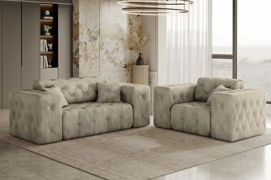 Lux 2 + 1 Sofagarnitur, elegant, klassisch, schick in elegantem Whisper Stoff Creme