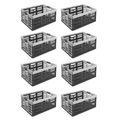 8X Klappbox Ben Aufbewahrungsbox Kunststoff SoftTouch Griffen Keeeper 45L Silber