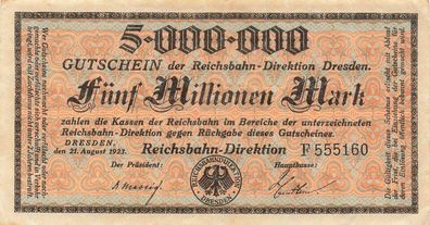 Reichsbahn Dresden 5 Millionen Mark 1923