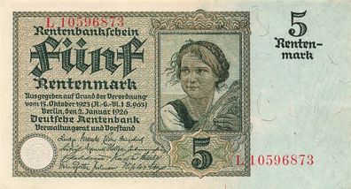 Rentenbankschein 5 Rentenmark 2.1.1926 DEU-209b