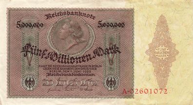 5 Millionen Mark 01.06.1923 Reichsbanknote Ro: 88