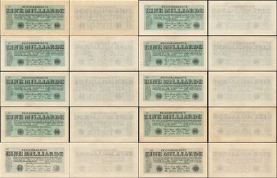 10 x 1 Milliarde Mark 20.10.1923 Banknote DEU-144 Konvolut