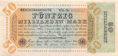 50 Milliarden Mark 10.10.1923 Reichsbanknote Banknote DEU-142d