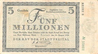 Gutschein 5 Millionen Mark 1923 Stadt Freital