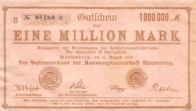 1 Million Mark Notgeld Banknote Amtshauptmannschaft Marienberg 11. August 1923