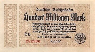 100 Millionen Mark 25.9.1923 Deutsche Reichsbahn, RVM-7