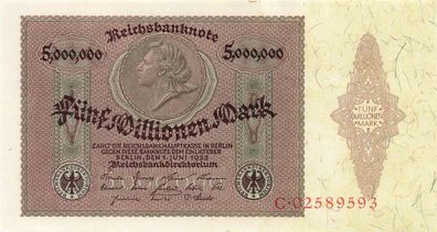 5 Millionen Mark 01.06.1923 Reichsbanknote, DEU-100 Kassenfrisch / UNC