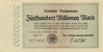 Deutsche Reichsbahn 500 Millionen Mark 1923 Berlin