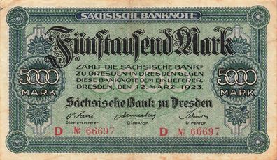 Sächsische Bank zu Dresden, 5000 Mark 12.3.1923, SAX-14