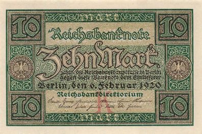 10 Mark 6.2.1920 Reichsbanknote, DEU-73 Kassenfrisch