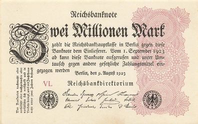 Reichsbanknote 2 Millionen Mark 9.8.1923 DEU-116a, Kassenfrisch/UNC