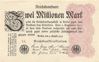 Reichsbanknote 2 Millionen Mark 9.8.1923, DEU-116a Kassenfrisch/UNC