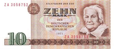 DDR Banknote, 10 Mark 1971 Clara Zetkin 359d Ersatznote Kassenfrisch / UNC