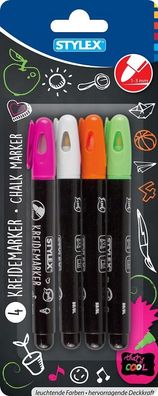 Stylex 32781 Kreidemarker, 4er Set weiß, orange, grün und pink