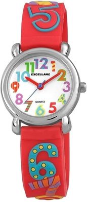 Kinderuhr Zahlen Motiv rotes Silikonband farbige Zahlen Analog Quartzwerk