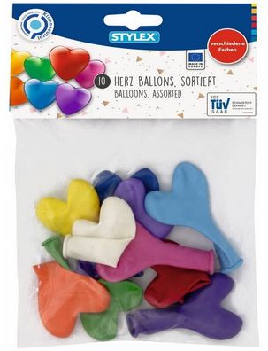 Stylex 14761 Luftballons, bunte Herzen, 10er Beutel