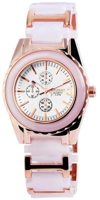 Akzent SS8142000009 Analog Damenuhr Metall/Kunststoffarmband rosegold/weiß