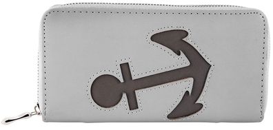 Damen Geldbörse Kunstleder 19 x 10 cm grau Anker Clutch Format