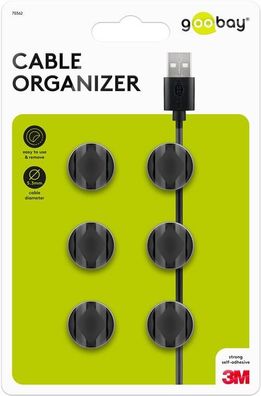 Goobay Kabel Management 2-Slots (mini), schwarz, Schwarz - 6er-Set zum Ordnen und