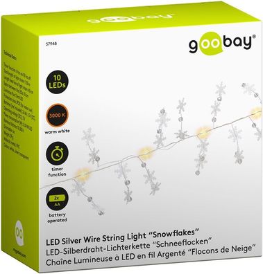 10er LED Bastterie Lichterkette "Schneeflocken" - Timer Funktion warm-weiß