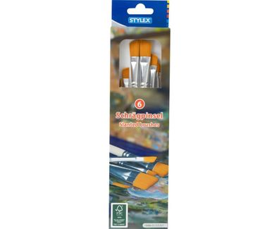 Schrägpinsel Acryl- und Ölmalerei Größen 0-2-4-6-8-9 6er Set Künstlerbedarf Stylex