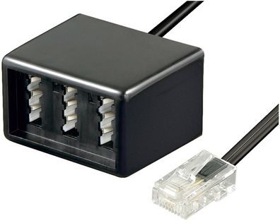 TAE Adapter, Schwarz, 0.2 m - RJ45-Stecker (8P4C) > 3x TAE N/F/N- Buchse