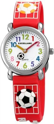 Excellanc 4500027-003 Kinderuhr Silikonarmband in Rot "Football" - Bunte arabische