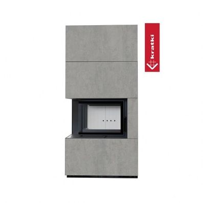 Kratki Kaminbausatz FLOKI BOX links 8kW Ø160 Quarzsinter Cemento GRIGIO Bocciardata