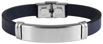 Armband Edelstahl Leder dunkelblau 21 cm lang gravurfähig Hakenverschluss