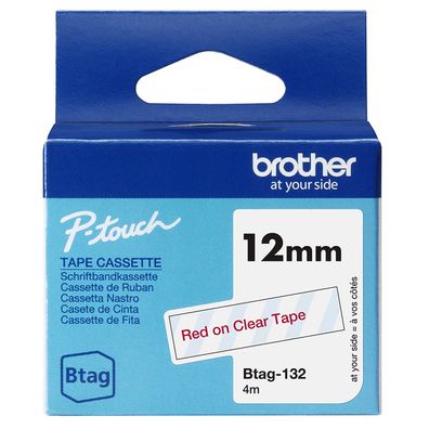 Brother Schriftband BTAG-132 Rot auf Transparent 12 mm x 4 m