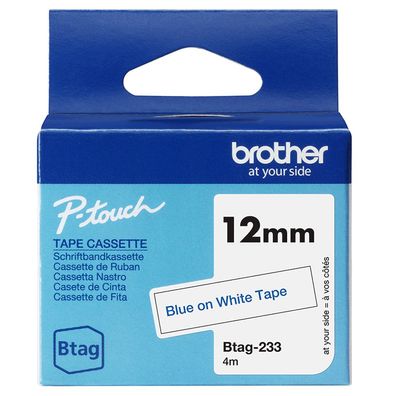 Brother Schriftband BTAG-233 Blau auf Weiß 12 mm x 4 m