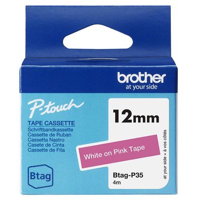 Brother Schriftband BTAG-P35 Weiß auf Pink 12 mm x 4 m