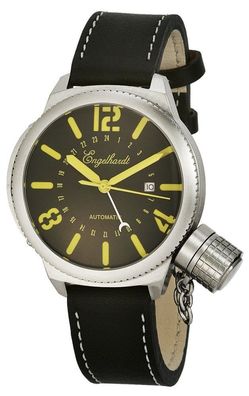 Herren Automatik Leder Armbanduhr schwarz gelbe Ziffern 5 ATM