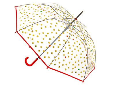 Happy Rain Long AC Regenschirm transparent mit Emojis